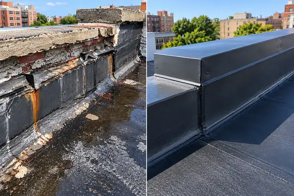 Parapet Flashing Repair Before and After